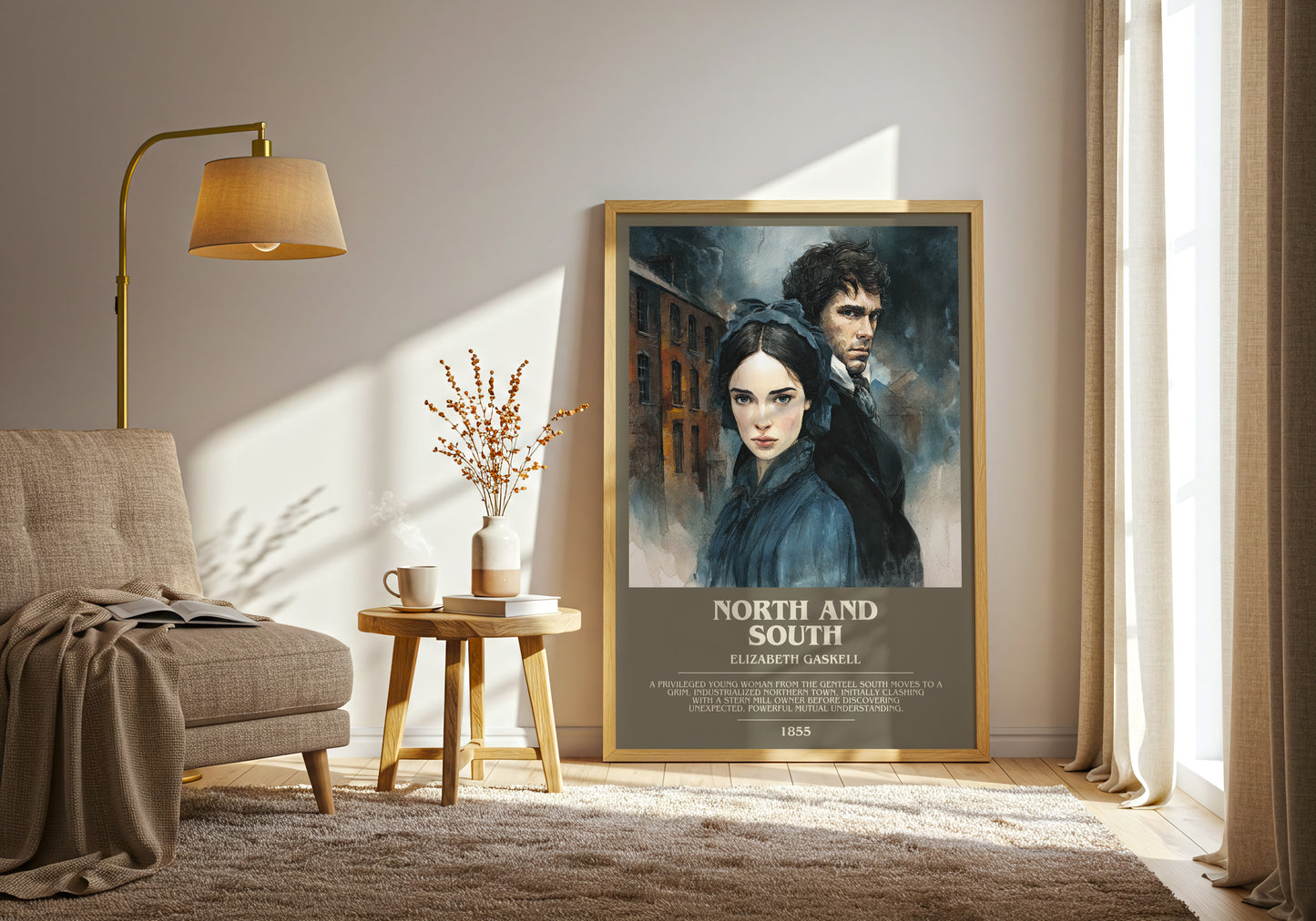 North And South bookish print on bookshelf – Elizabeth Gaskell fan gift