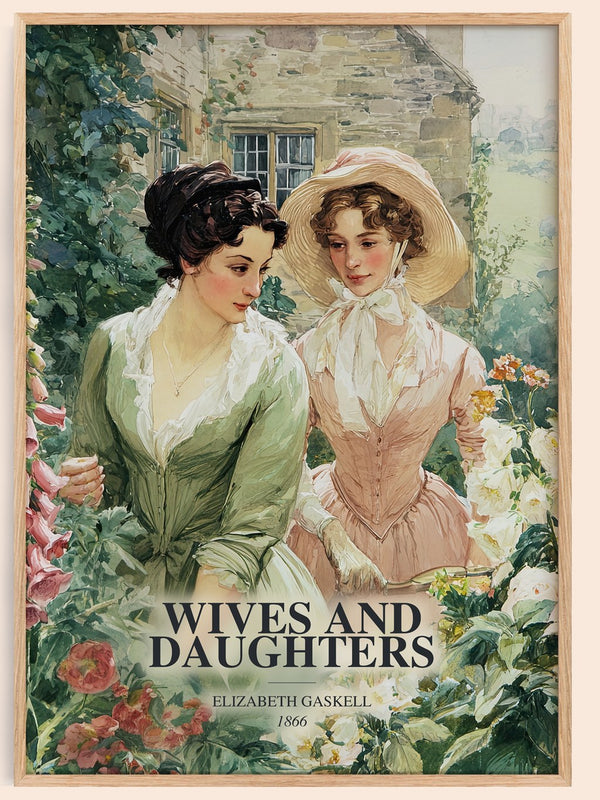 Wives And Daughters watercolour book poster by Elizabeth Gaskell – framed literary art print