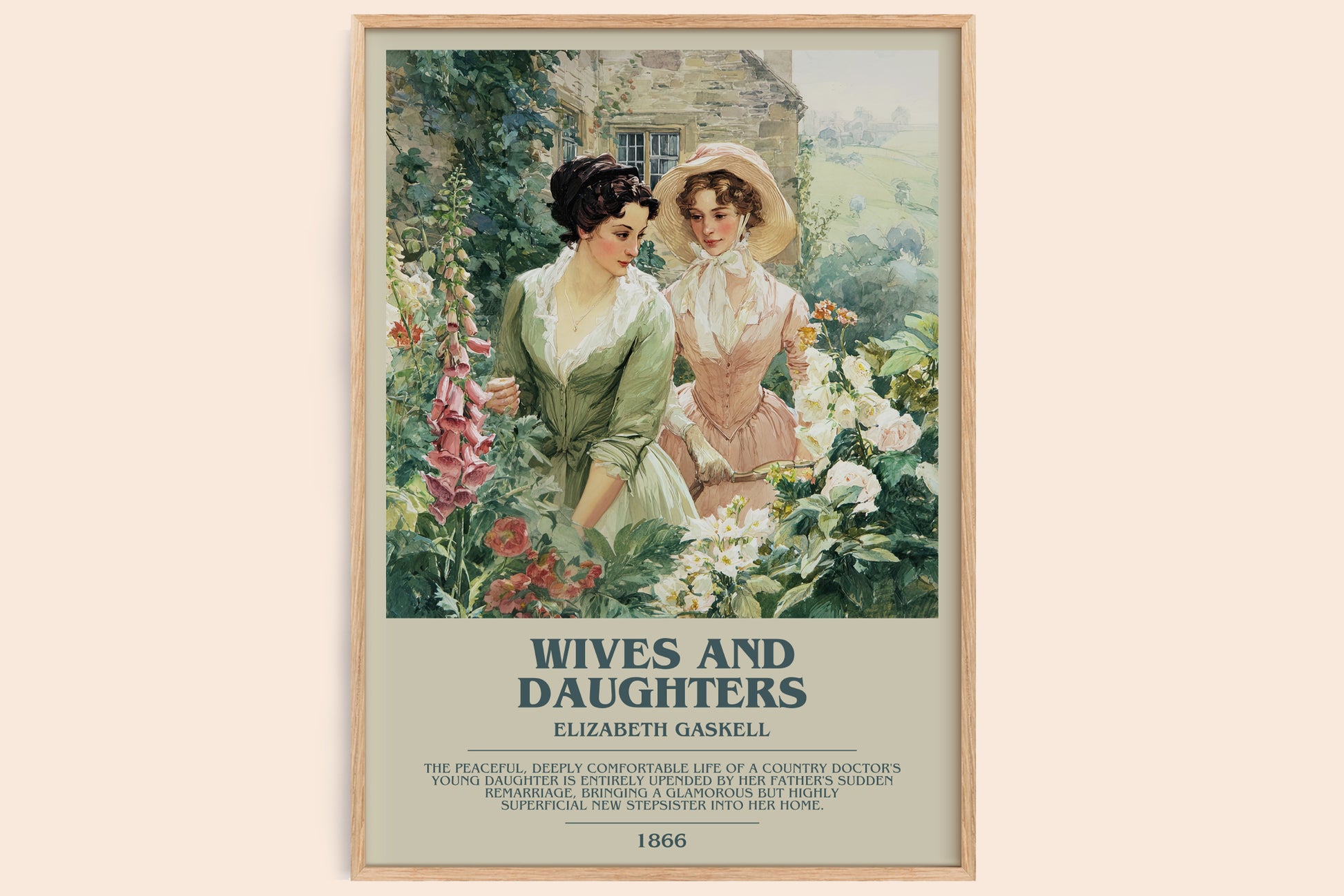 Wives And Daughters bookish book poster by Elizabeth Gaskell – framed literary art print