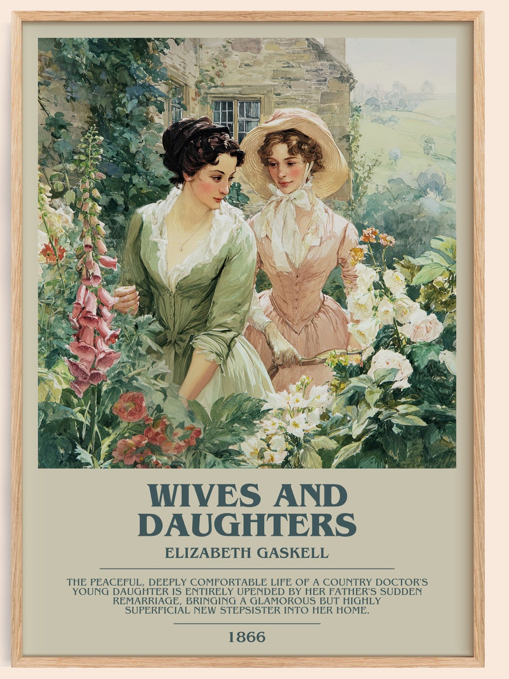 Wives And Daughters bookish book poster by Elizabeth Gaskell – framed literary art print