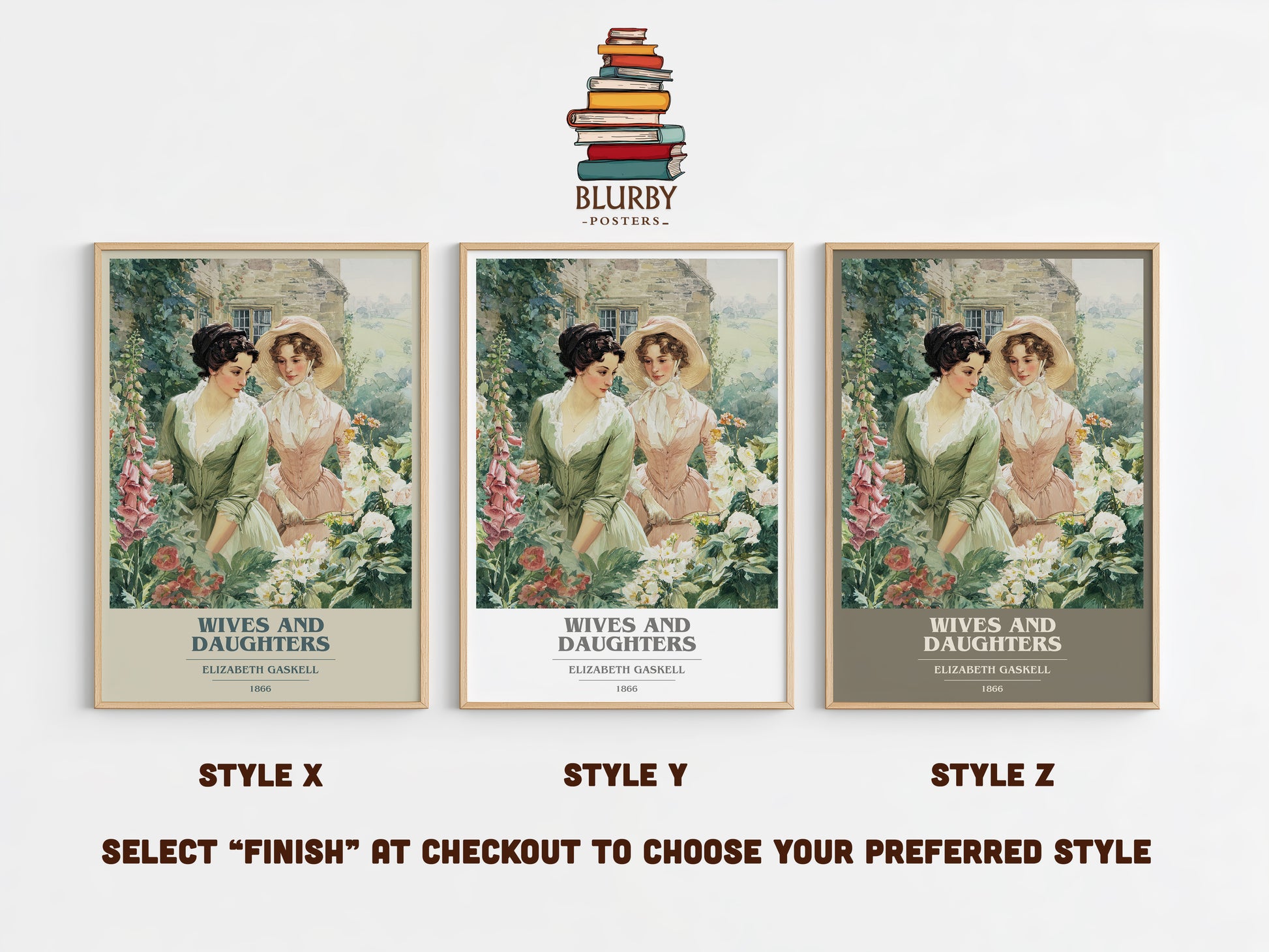 Wives And Daughters book cover print in frame leaning in hallway – historical fiction wall art