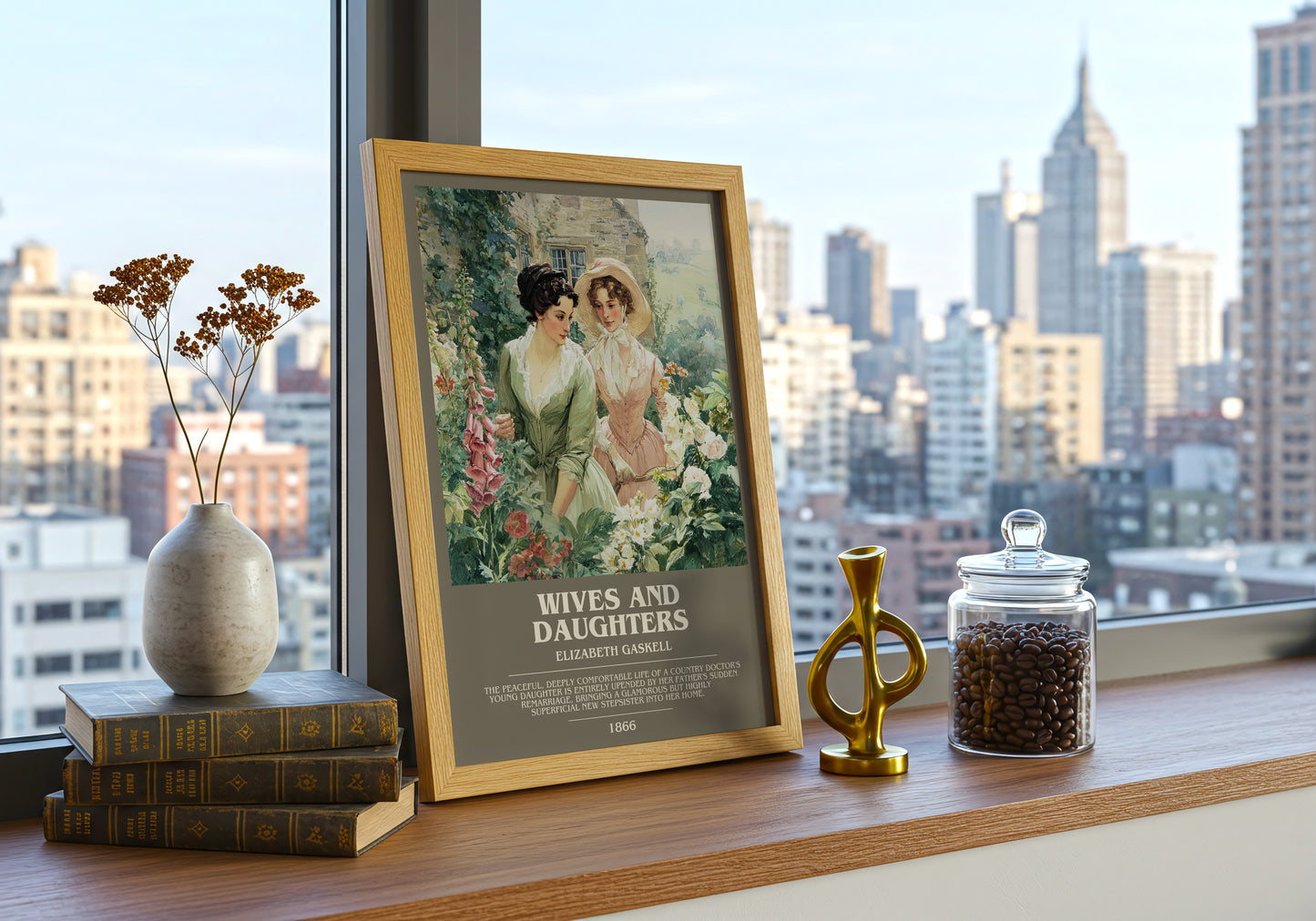 Wives And Daughters bookish print framed by window – literary home decor