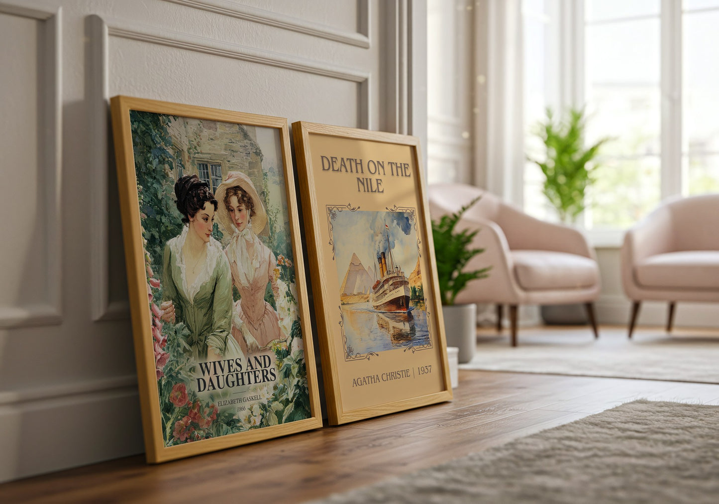 Wives And Daughters watercolour print framed by window – literary home decor