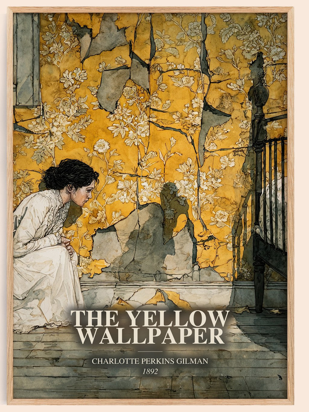 The Yellow Wallpaper watercolour book poster by Charlotte Perkins Gilman – framed literary art print