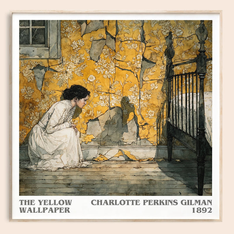 The Yellow Wallpaper literary book poster by Charlotte Perkins Gilman – framed literary art print