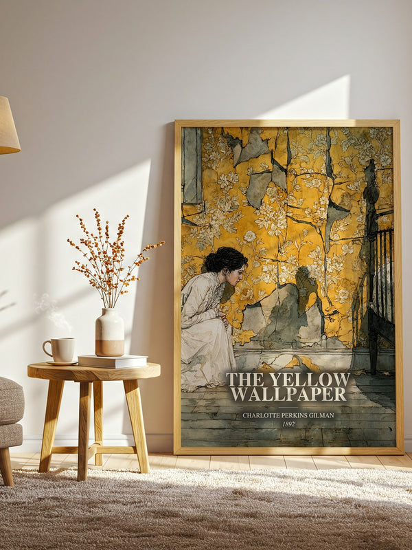 The Yellow Wallpaper watercolour print in frame leaning in hallway – gothic wall art