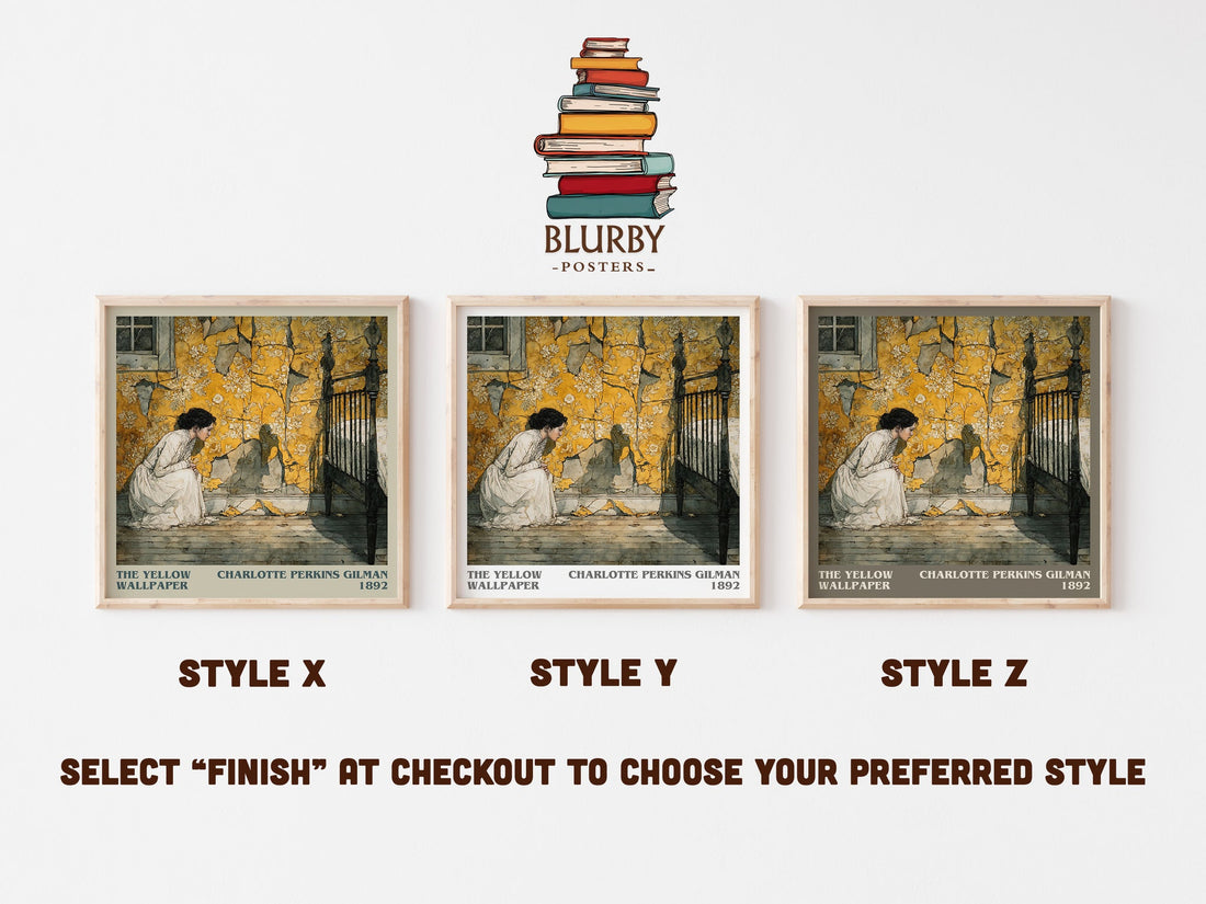 The Yellow Wallpaper literary print in frame leaning in hallway – classic literature wall art (mockup)