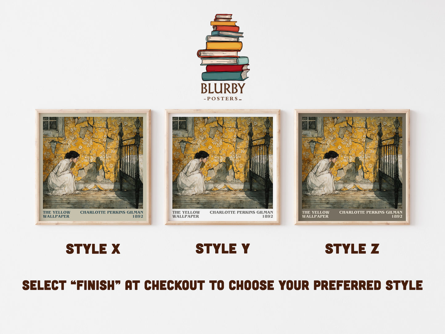 The Yellow Wallpaper literary print in frame leaning in hallway – classic literature wall art
