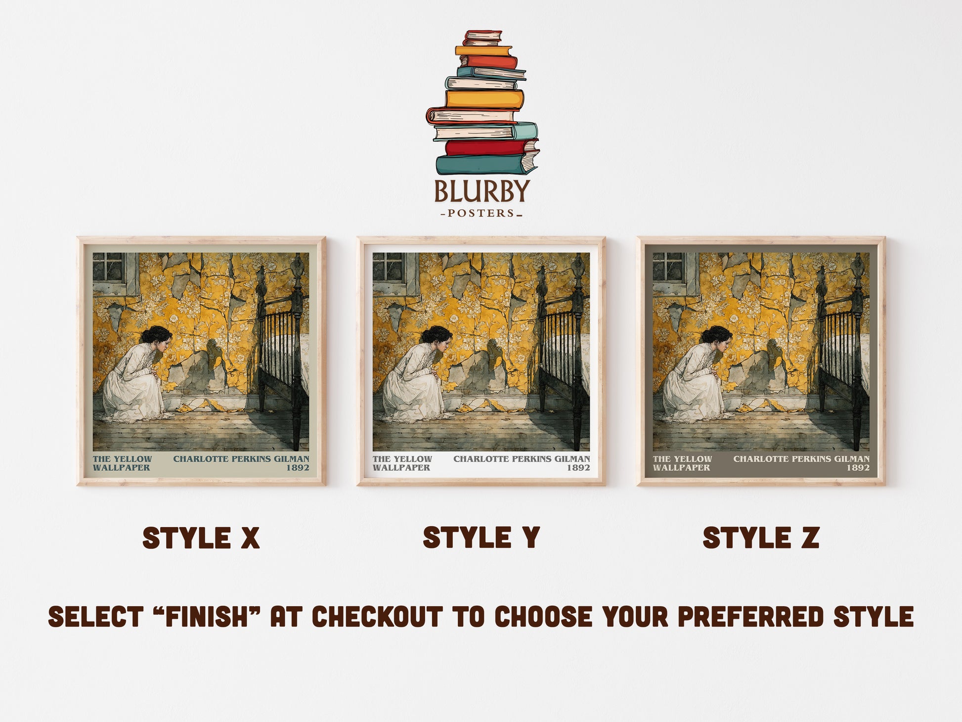 The Yellow Wallpaper literary print in frame leaning in hallway – classic literature wall art