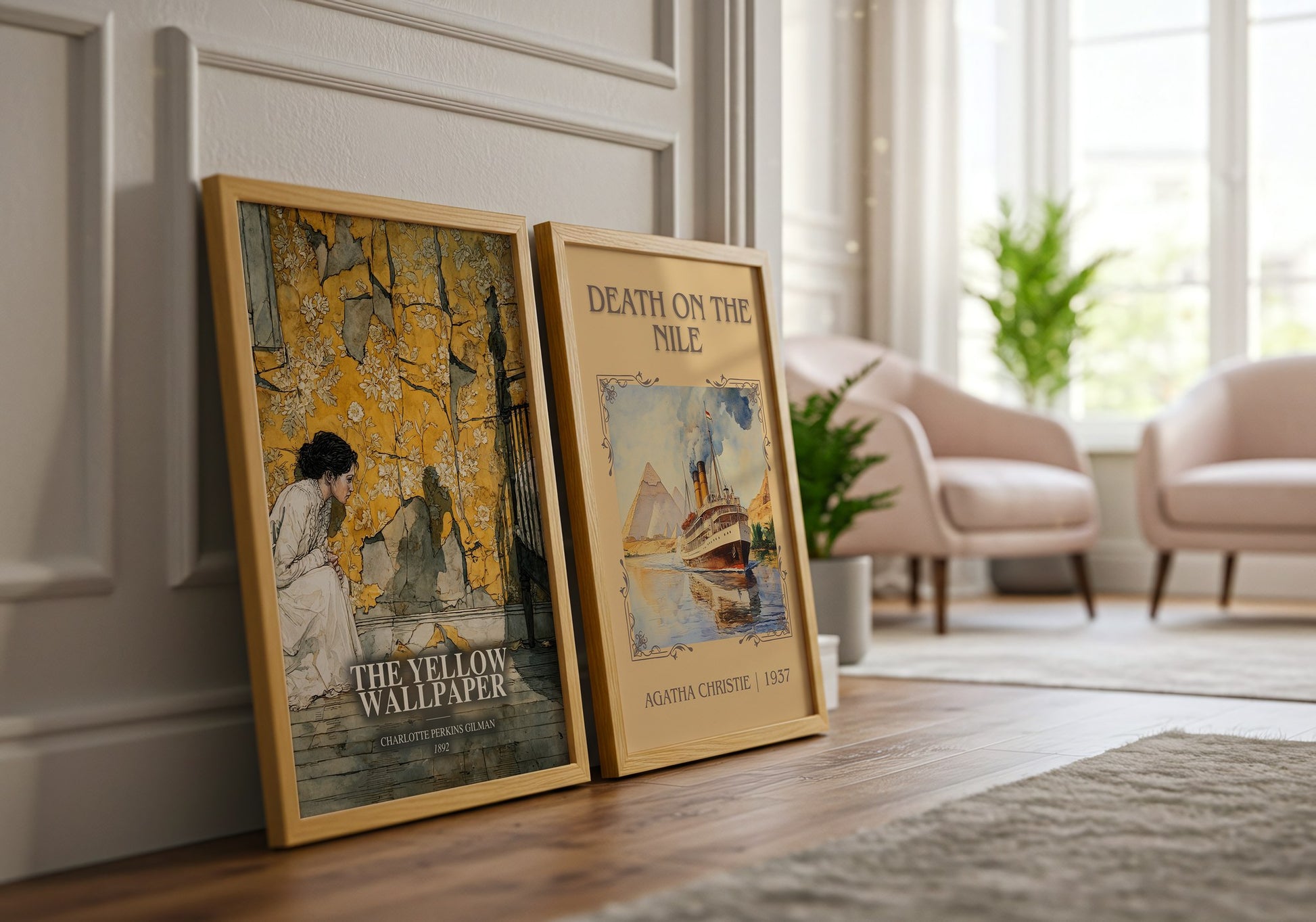 The Yellow Wallpaper watercolour print framed by window – literary home decor