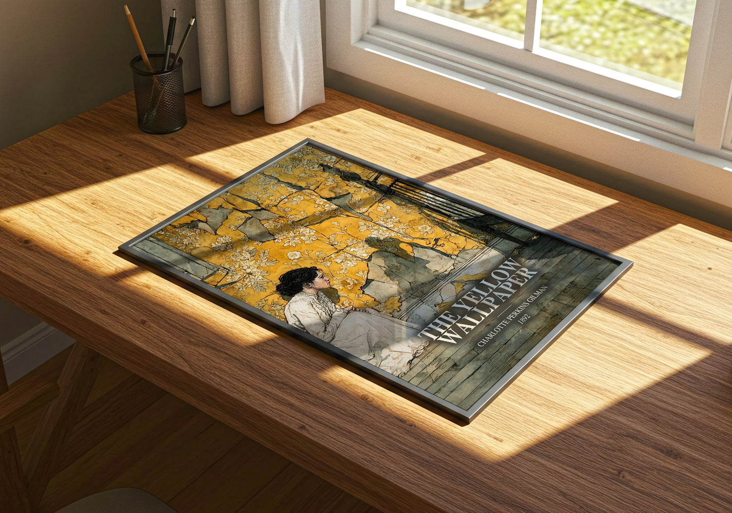 The Yellow Wallpaper watercolour book poster framed on wall – gothic wall art