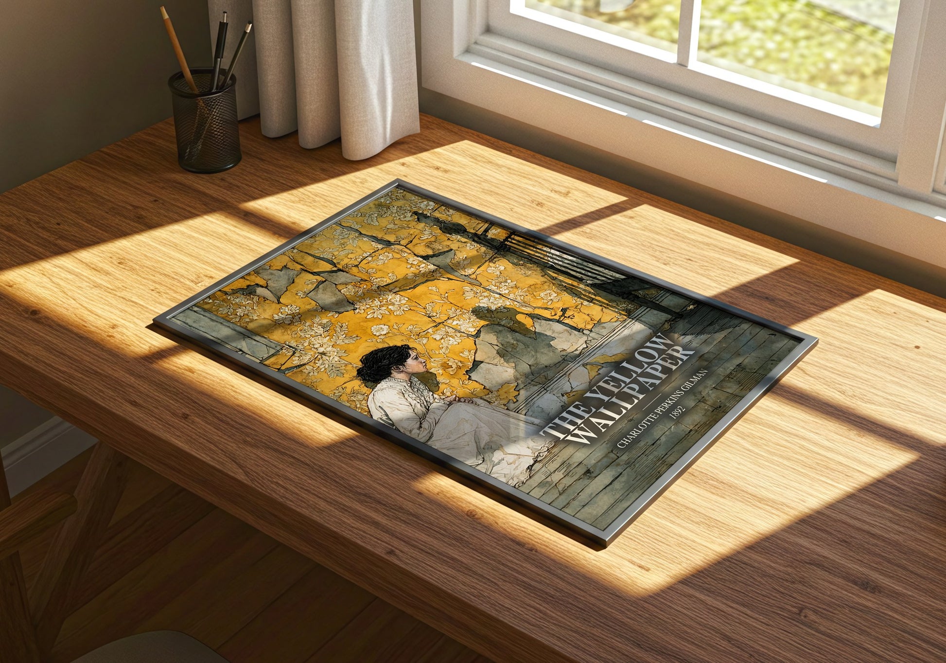 The Yellow Wallpaper watercolour book poster framed on wall – gothic wall art