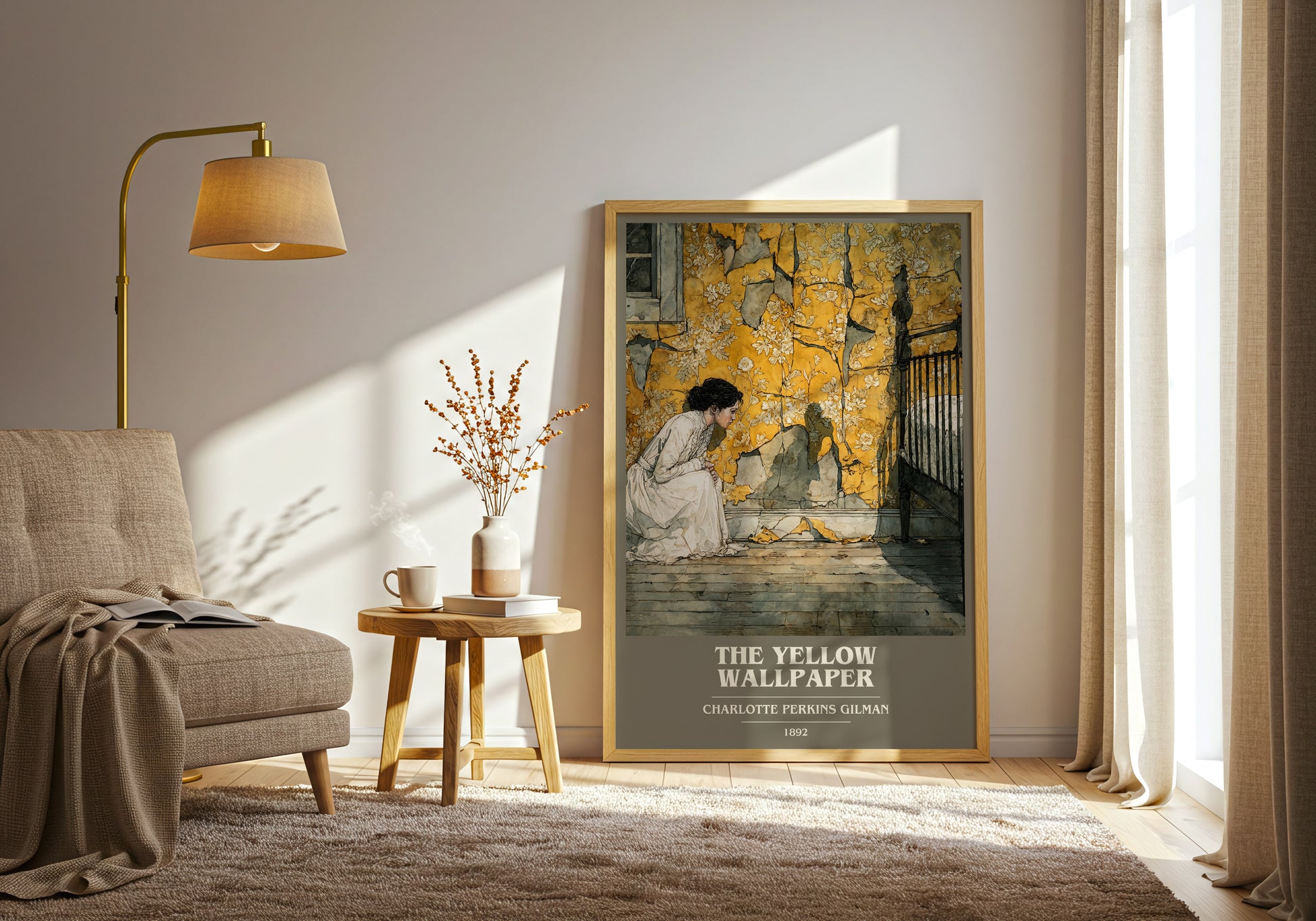 The Yellow Wallpaper book cover print on bookshelf – Charlotte Perkins Gilman fan gift
