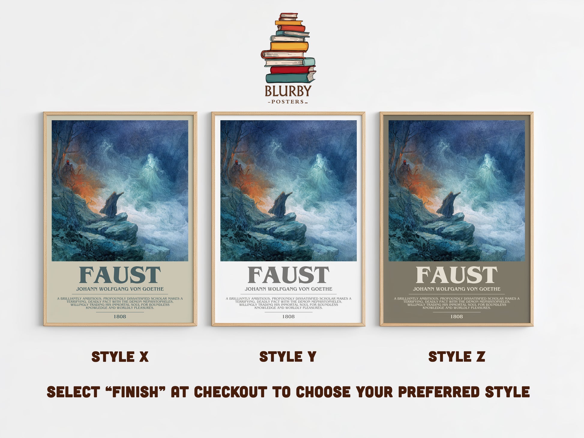 Faust bookish print in frame leaning in hallway – classic literature wall art