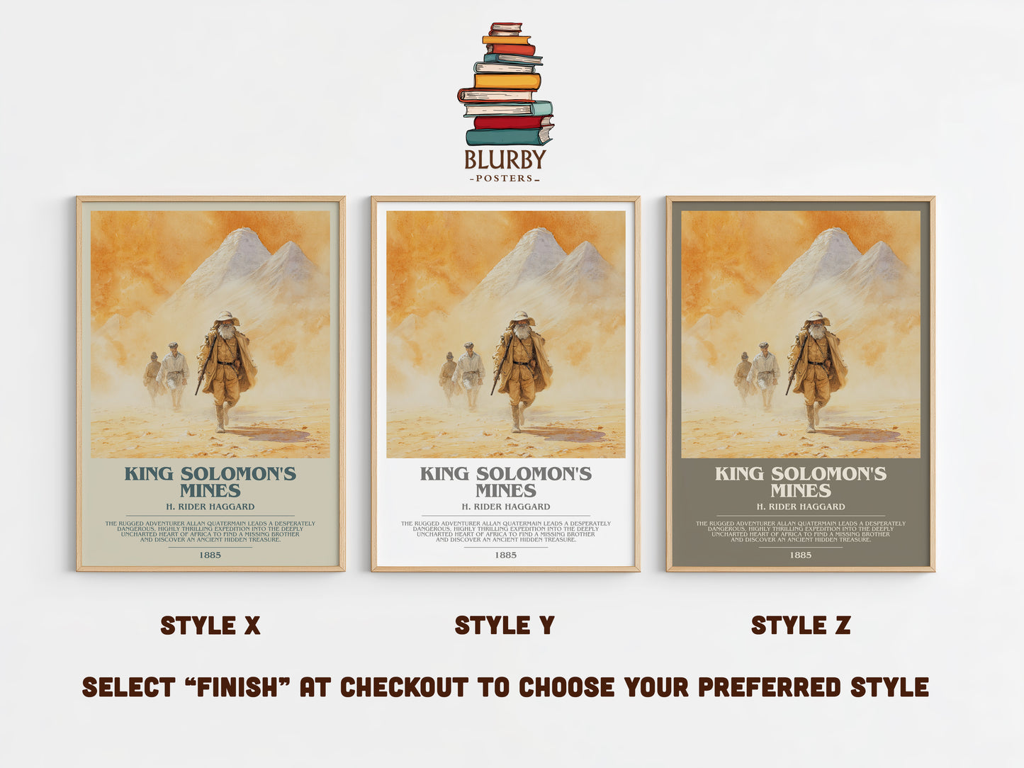 King Solomon's Mines bookish print in frame leaning in hallway – classic literature wall art