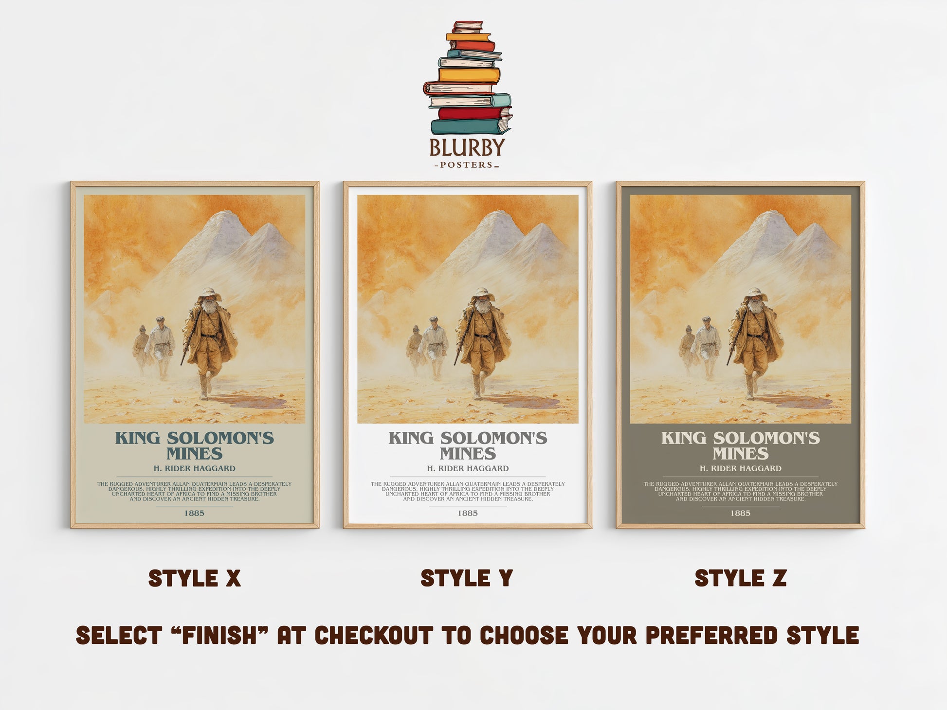 King Solomon's Mines bookish print in frame leaning in hallway – classic literature wall art