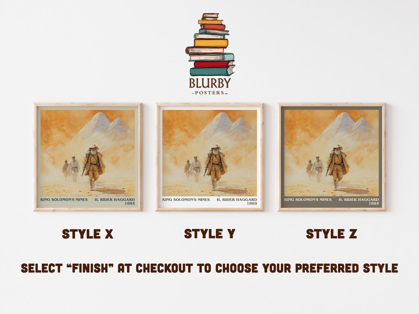 King Solomon's Mines literary print in frame leaning in hallway – classic literature wall art