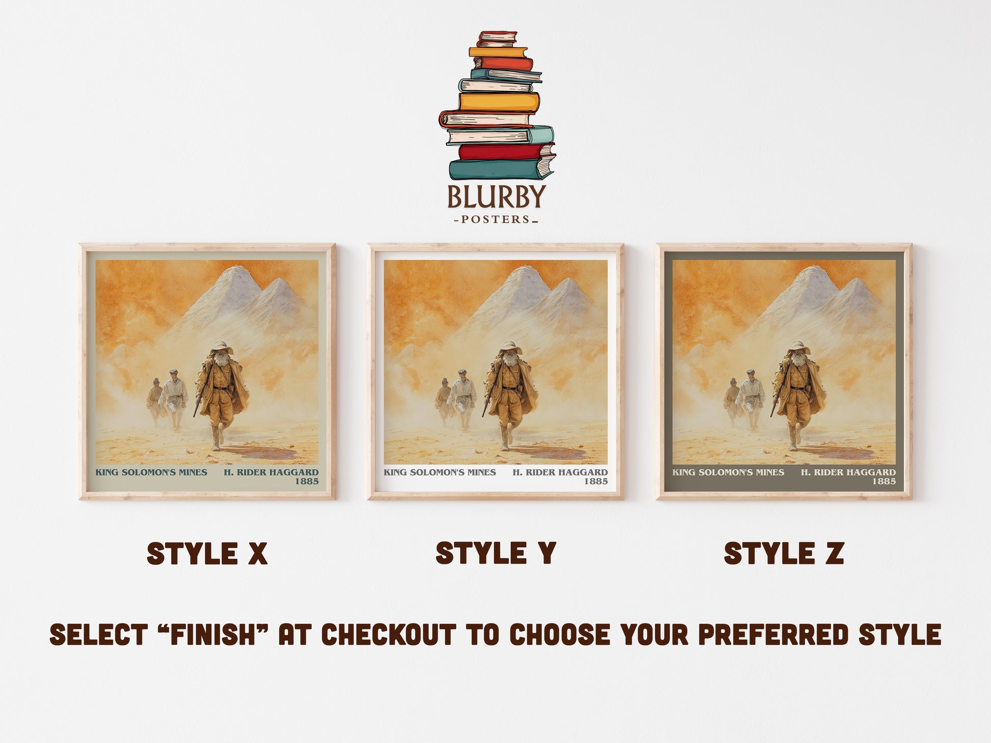 King Solomon's Mines literary print in frame leaning in hallway – classic literature wall art