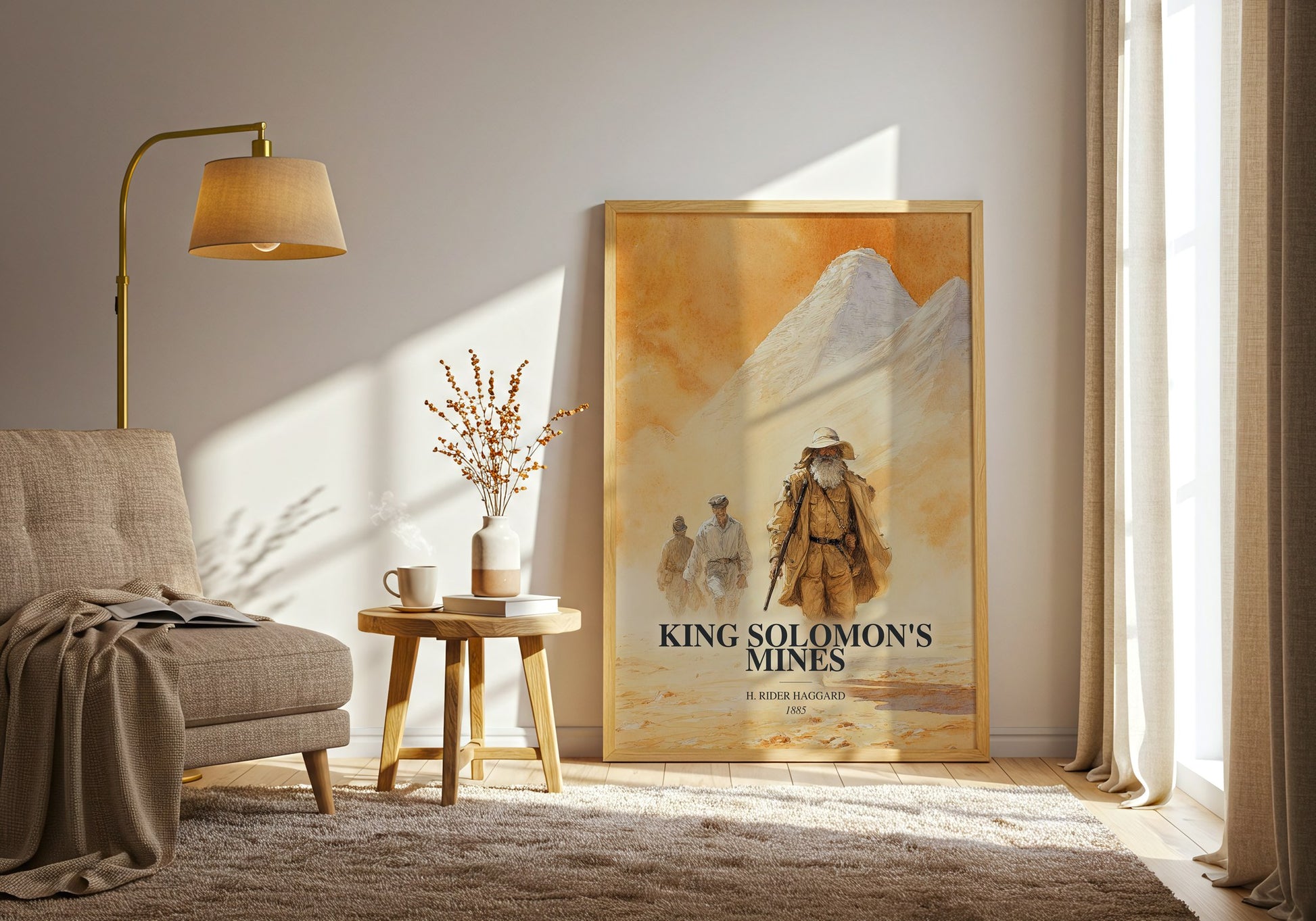 King Solomon'S Mines watercolour print in frame leaning in hallway – adventure wall art