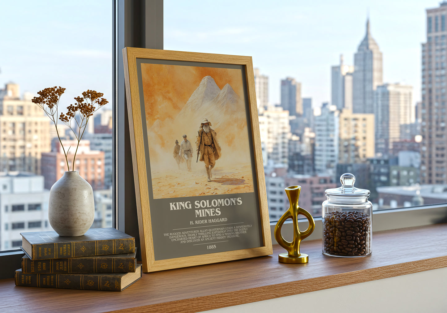 King Solomon's Mines bookish print framed by window – literary home decor