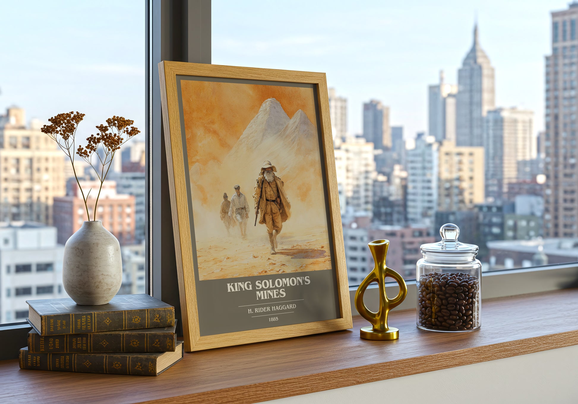 King Solomon's Mines book cover print framed by window – literary home decor