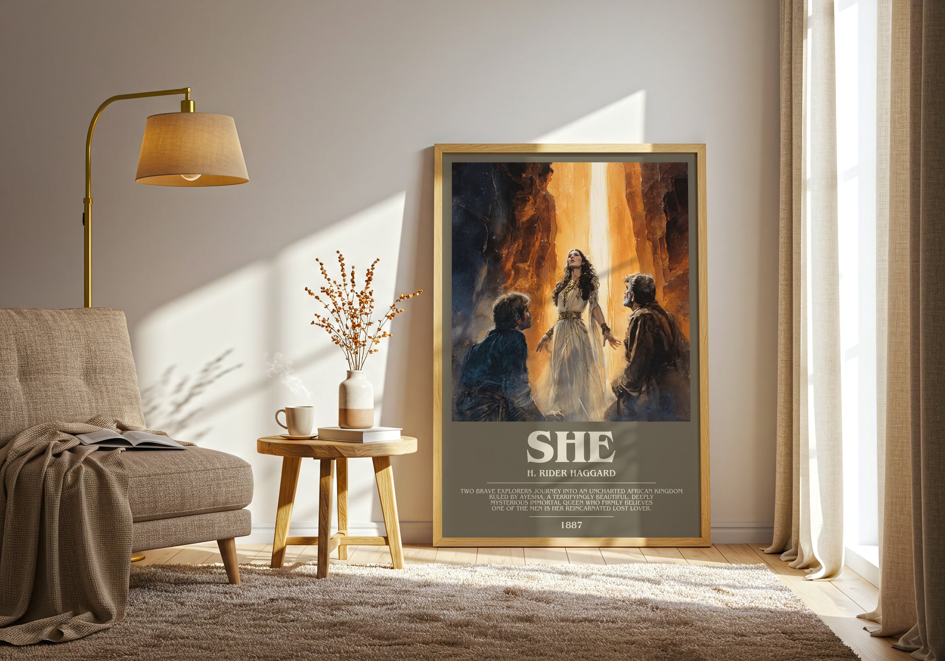 She bookish print on bookshelf – H. Rider Haggard fan gift