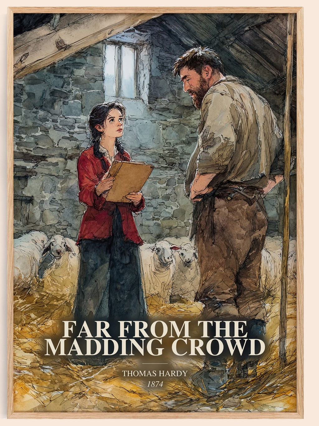 Far From The Madding Crowd watercolour book poster by Thomas Hardy – framed literary art print
