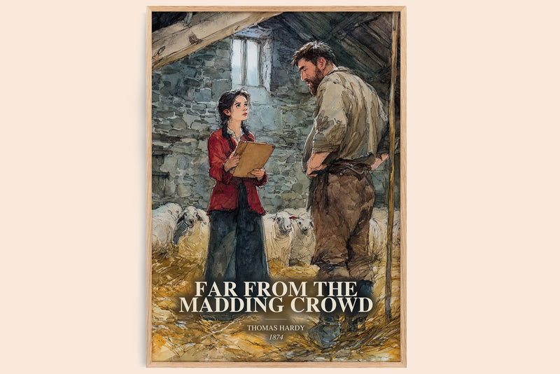 Far From The Madding Crowd watercolour book poster by Thomas Hardy – framed literary art print