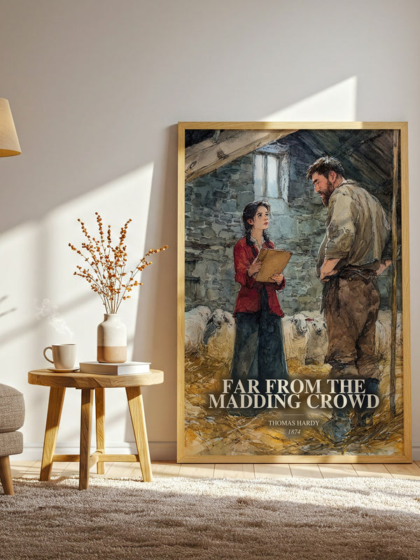 Far From The Madding Crowd watercolour print in frame leaning in hallway – classic literature wall art