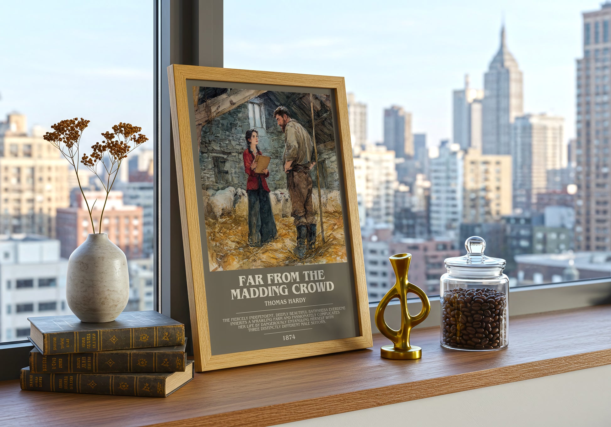 Far from the Madding Crowd bookish print framed by window – literary home decor