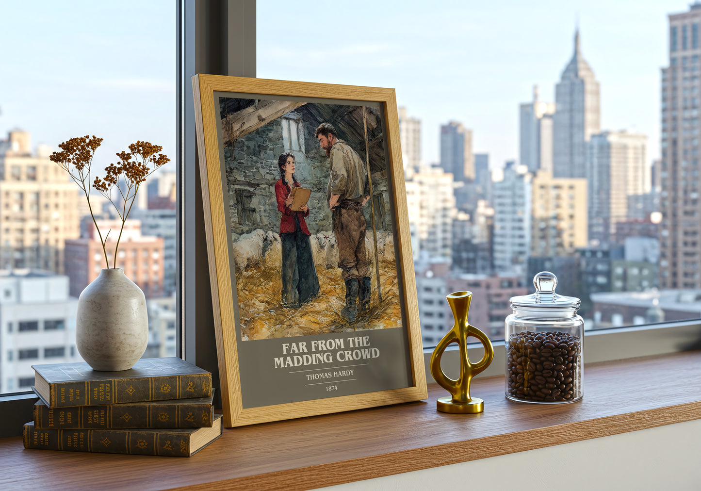 Far from the Madding Crowd book cover print framed by window – literary home decor
