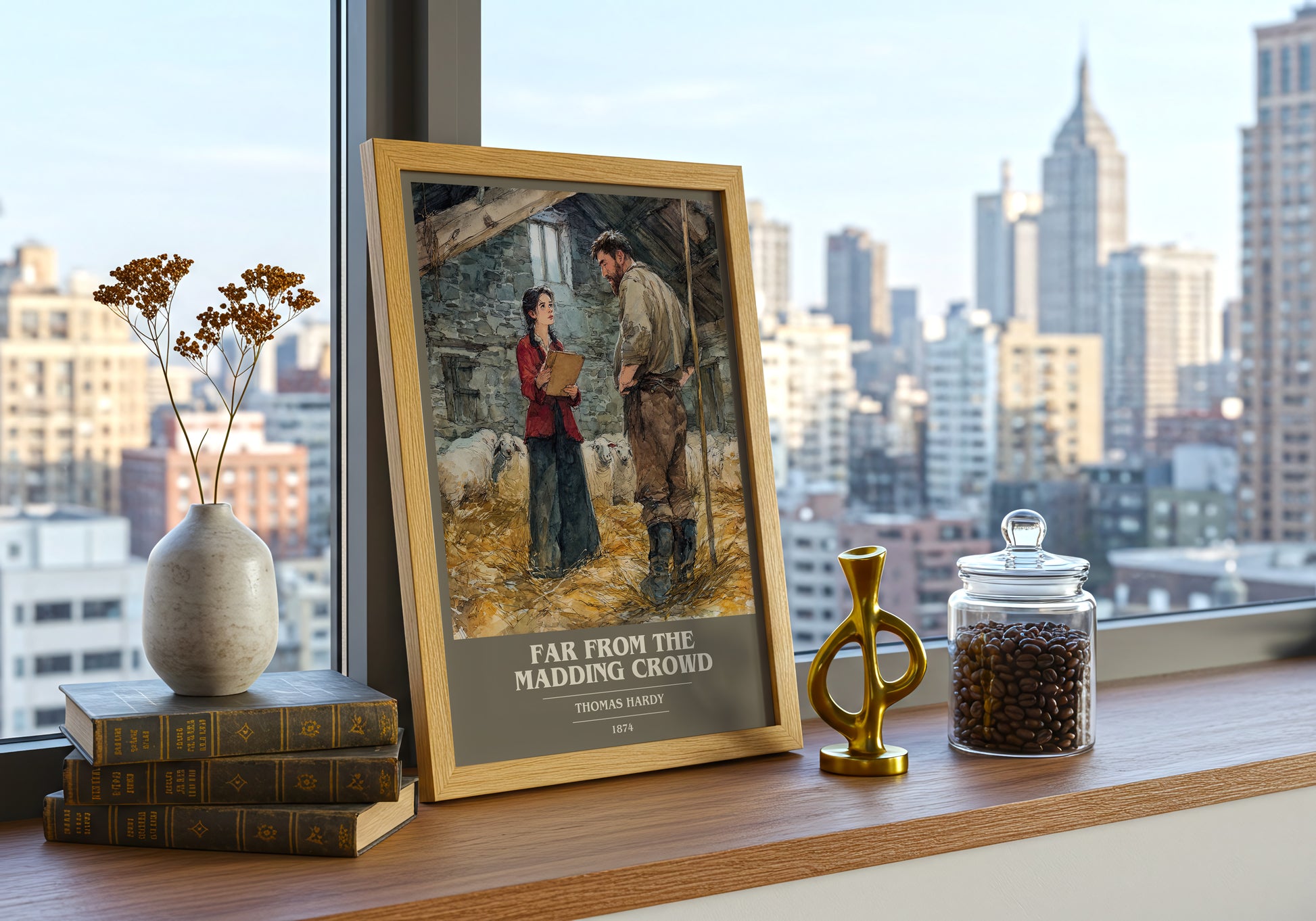 Far from the Madding Crowd book cover print framed by window – literary home decor