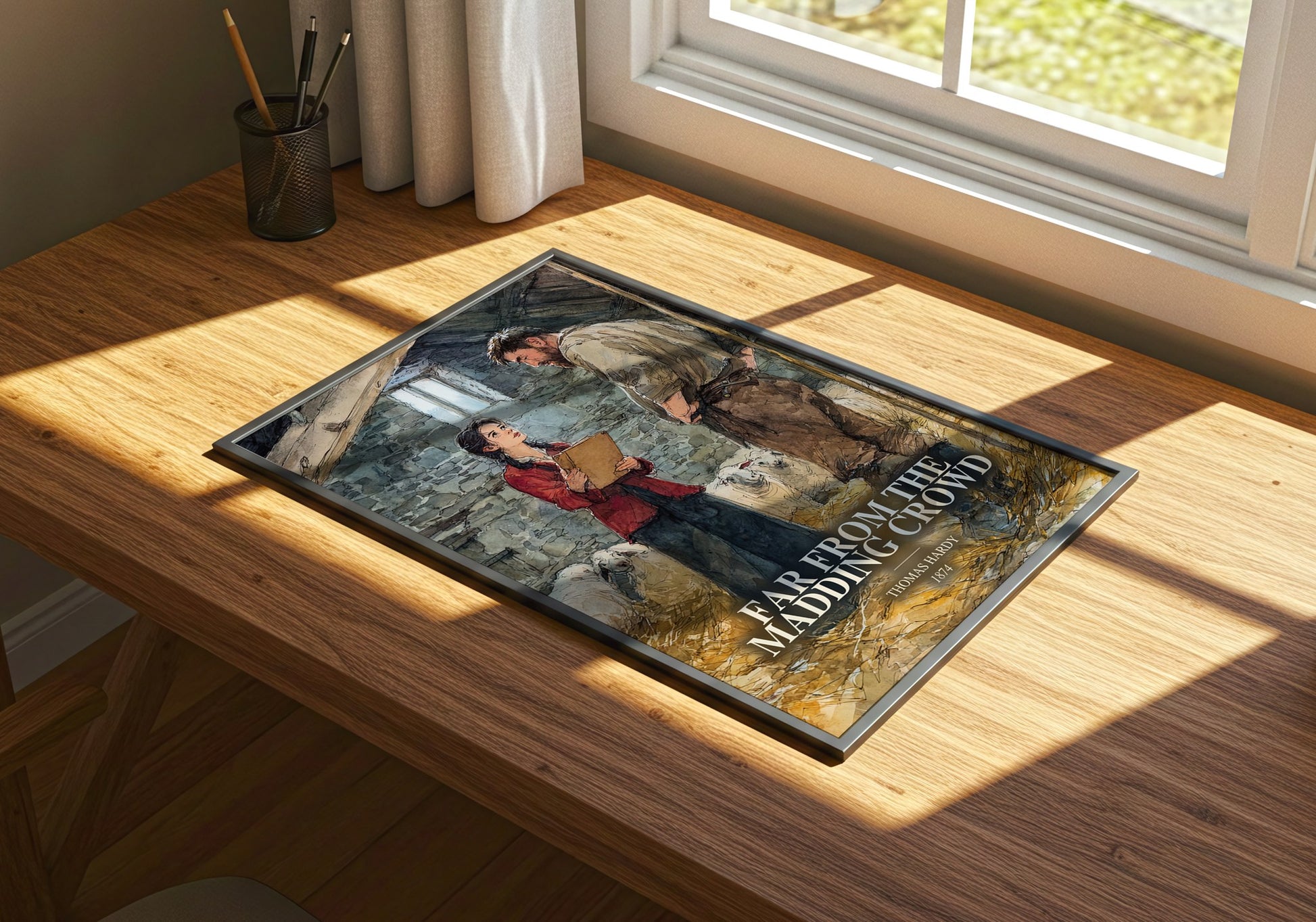 Far From The Madding Crowd watercolour book poster framed on wall – classic literature wall art