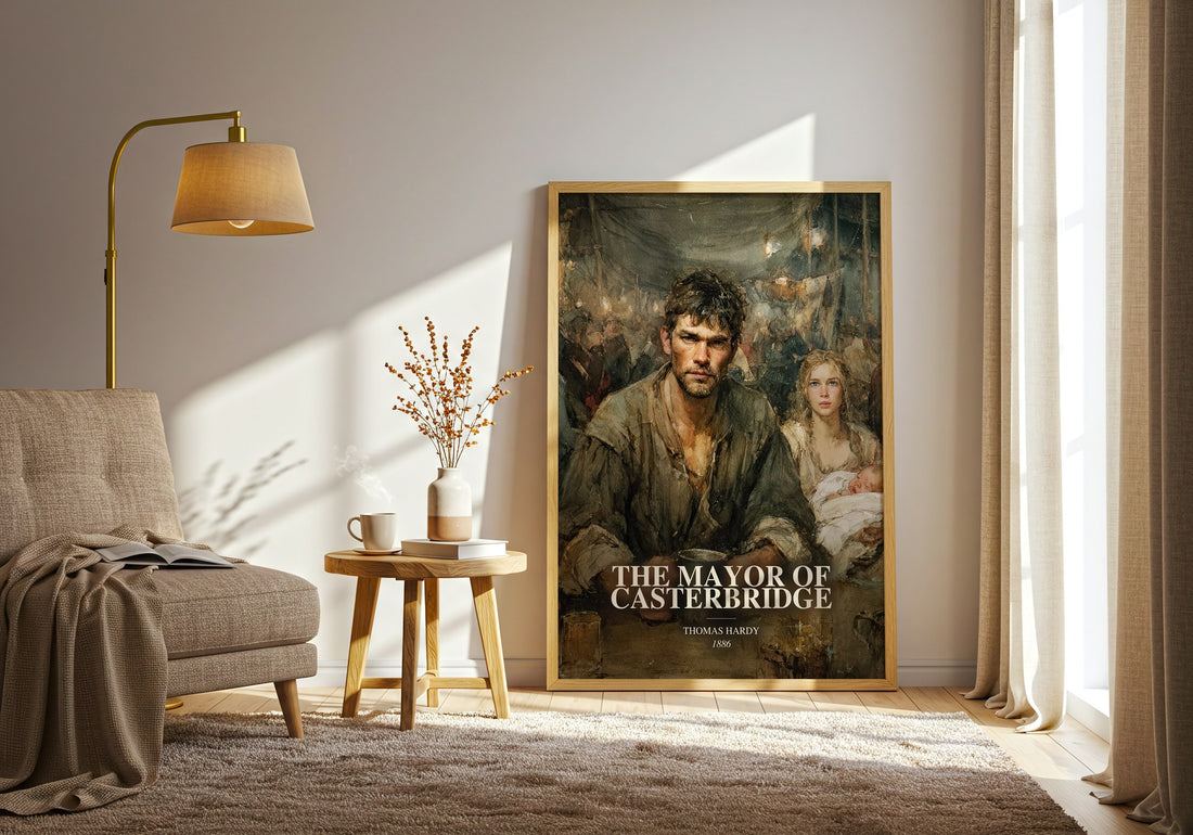 The Mayor Of Casterbridge watercolour print in frame leaning in hallway – classic literature wall art (mockup)