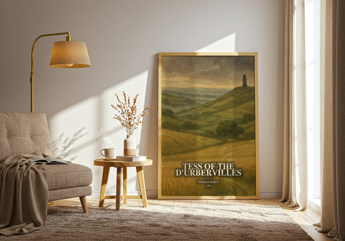 Tess Of The D'Urbervilles watercolour print in frame leaning in hallway – classic literature wall art (mockup)