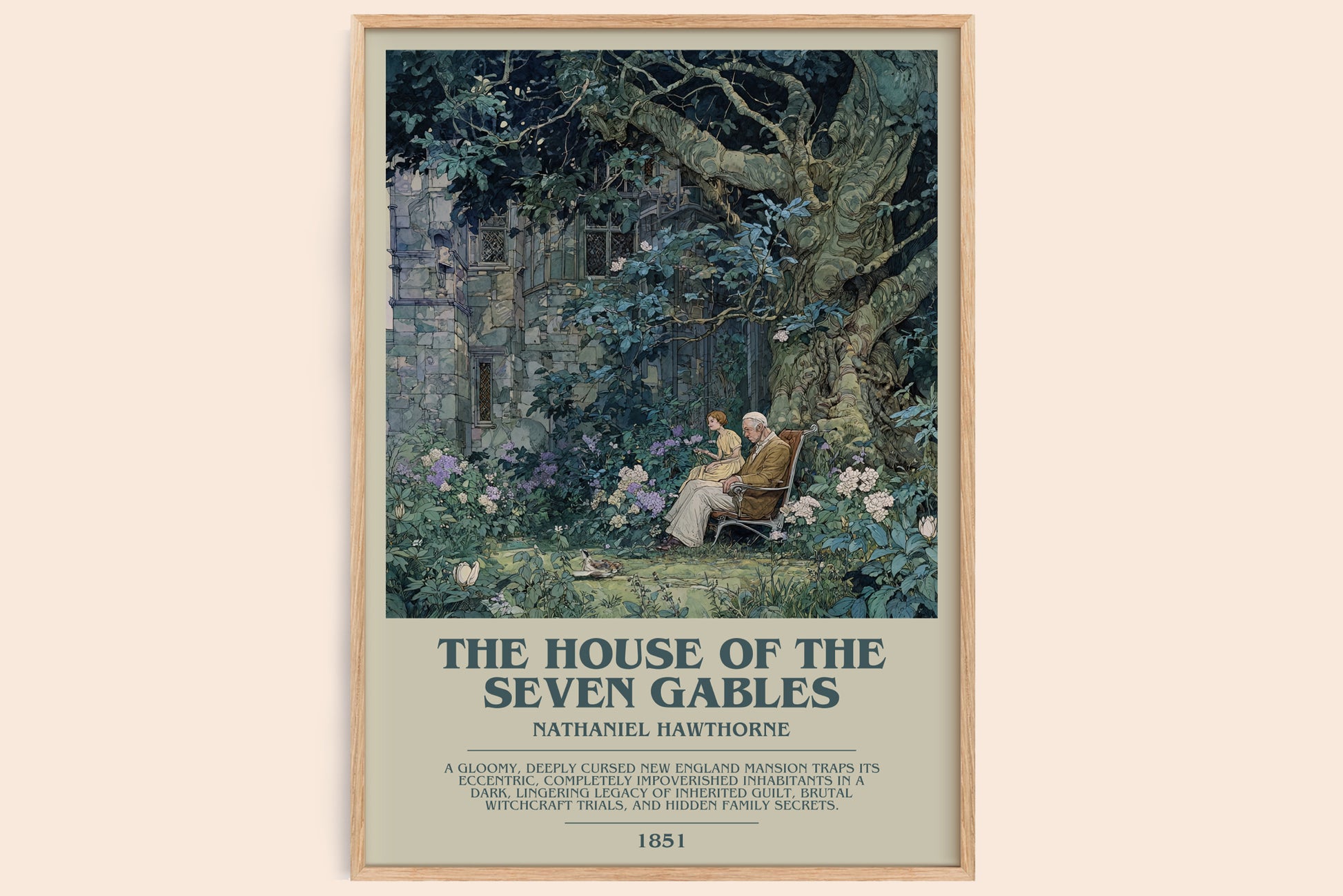 The House of the Seven Gables bookish book poster by Nathaniel Hawthorne – framed literary art print