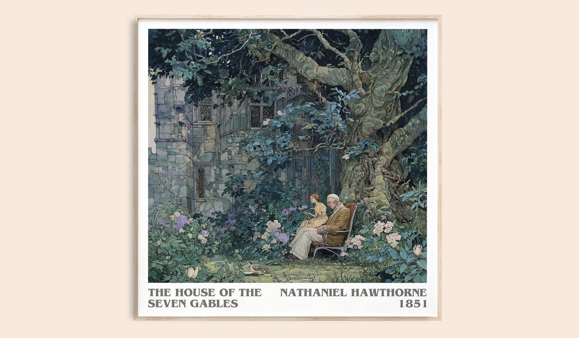 The House of the Seven Gables literary book poster by Nathaniel Hawthorne – framed literary art print