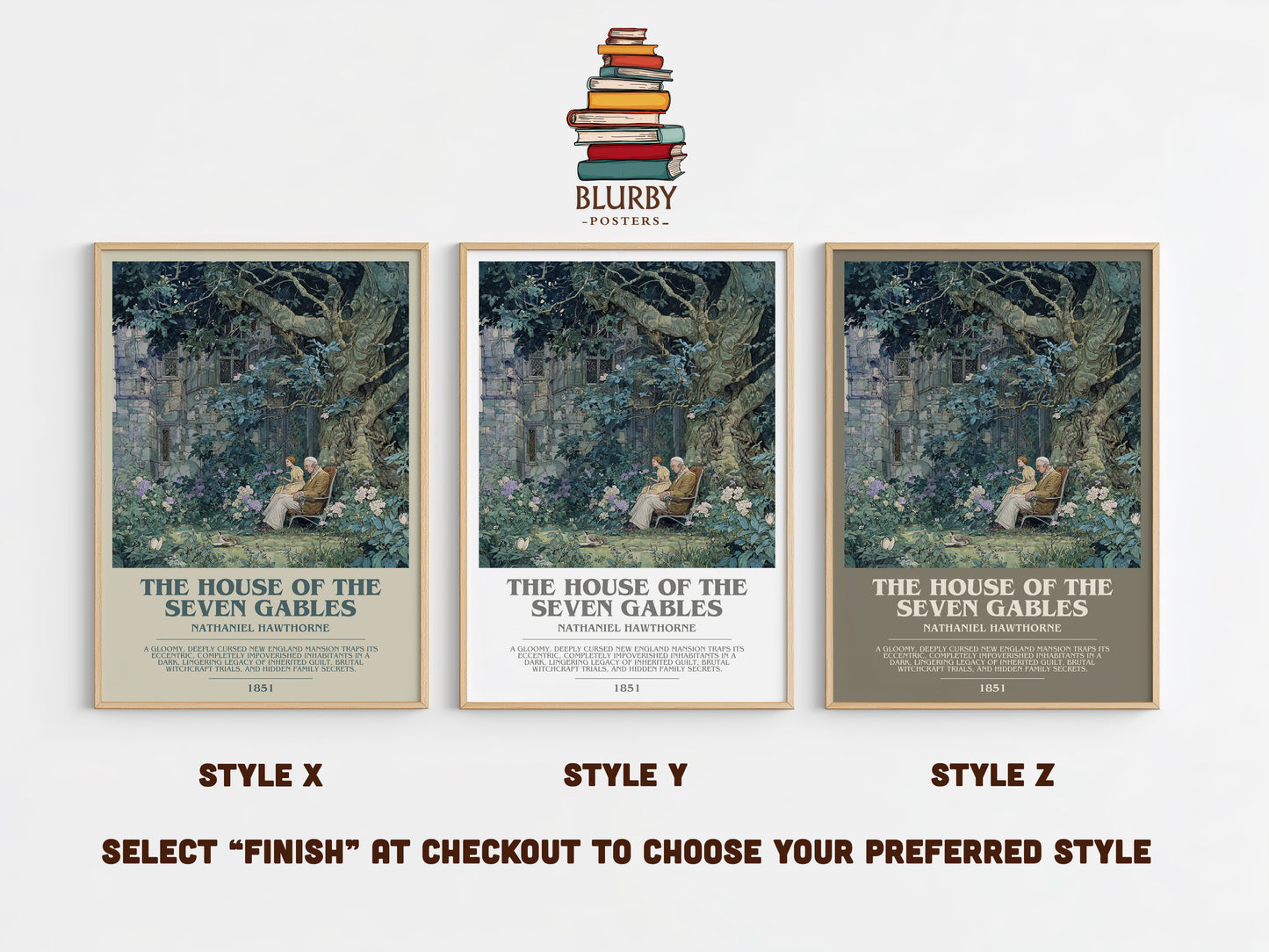The House of the Seven Gables bookish print in frame leaning in hallway – classic literature wall art