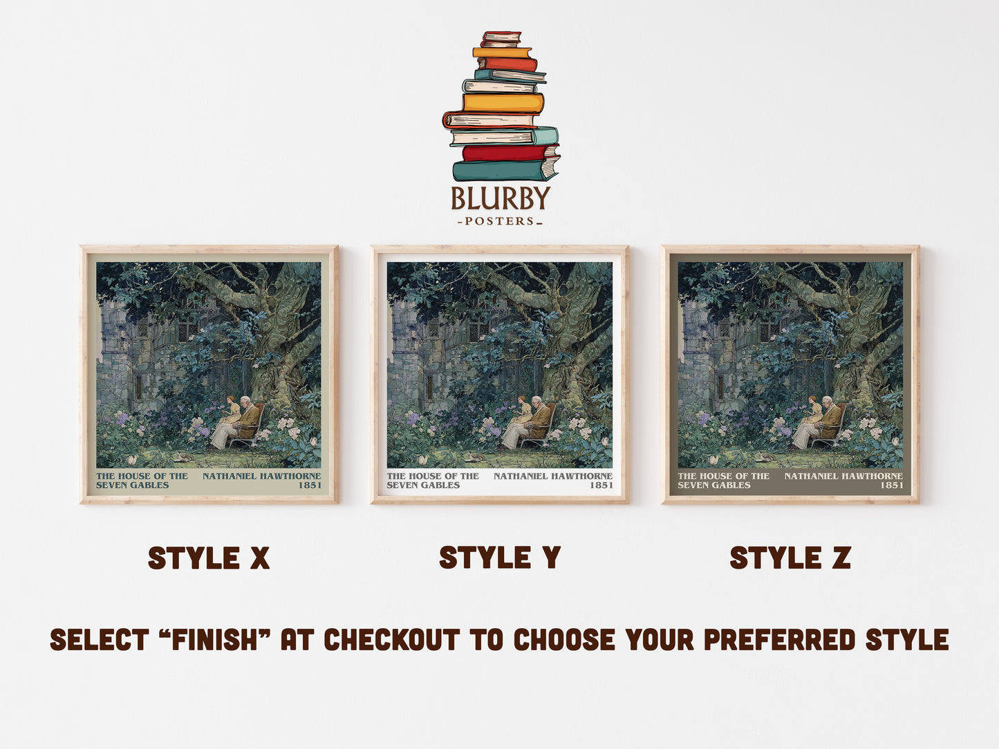 The House of the Seven Gables literary print in frame leaning in hallway – classic literature wall art