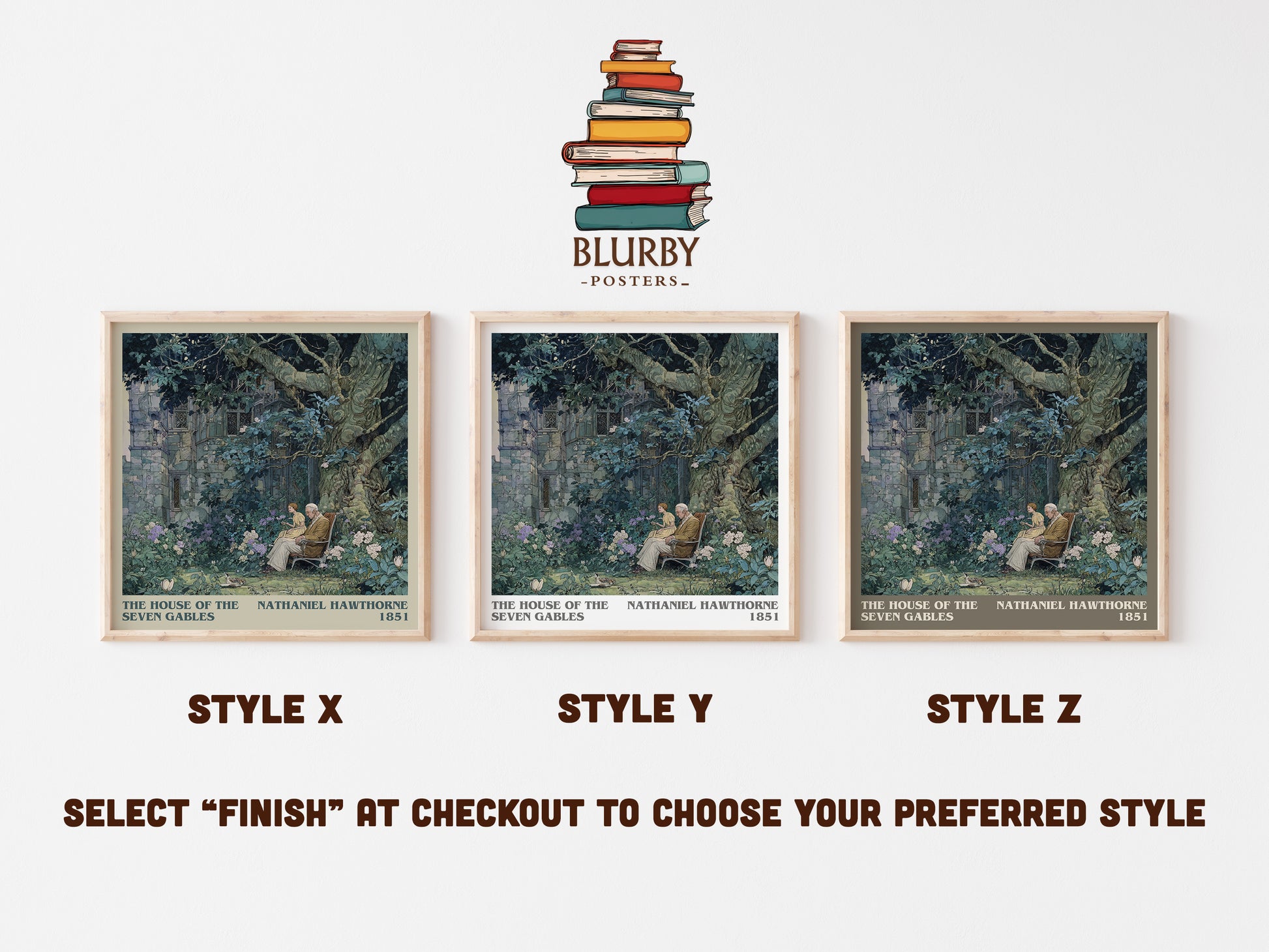 The House of the Seven Gables literary print in frame leaning in hallway – classic literature wall art