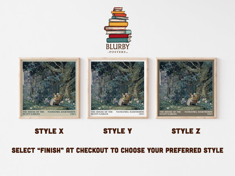 The House of the Seven Gables literary print in frame leaning in hallway – classic literature wall art