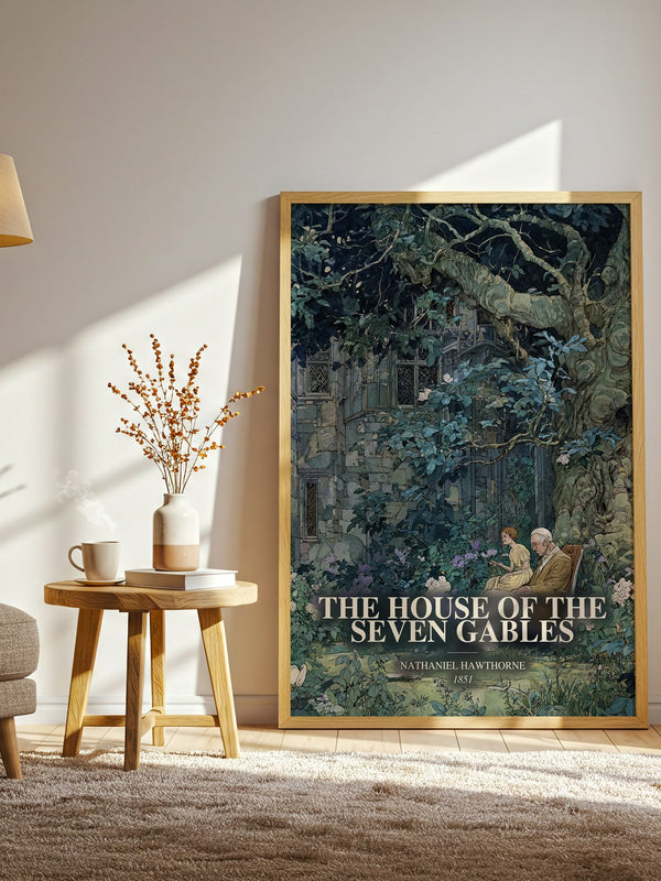 The House Of The Seven Gables watercolour print in frame leaning in hallway – gothic wall art