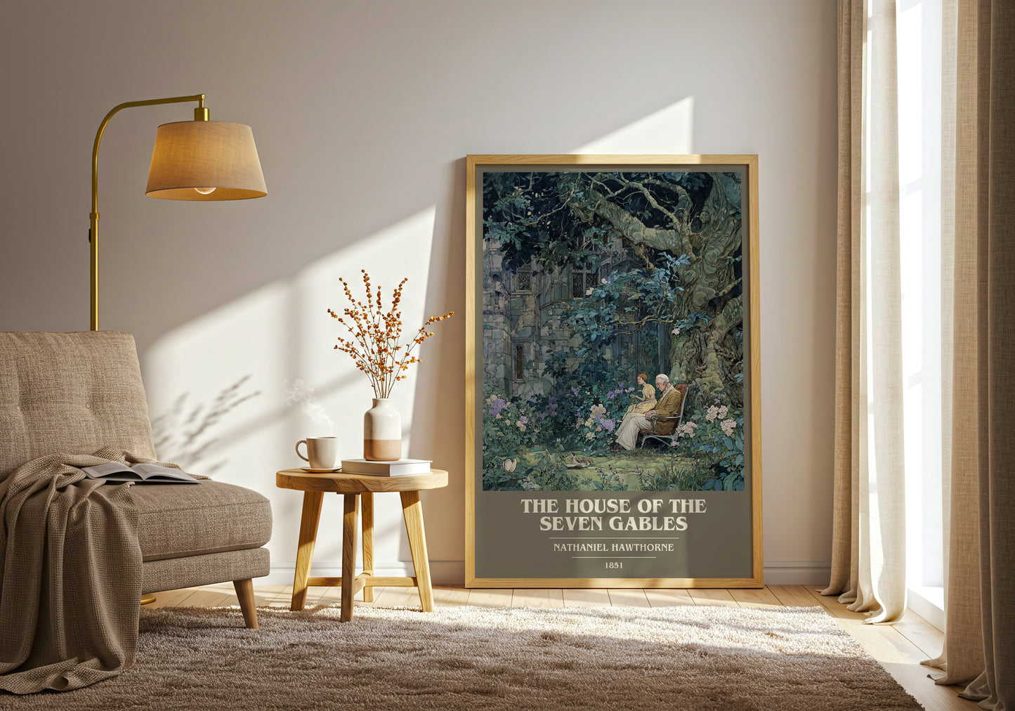 The House of the Seven Gables book cover print on bookshelf – Nathaniel Hawthorne fan gift