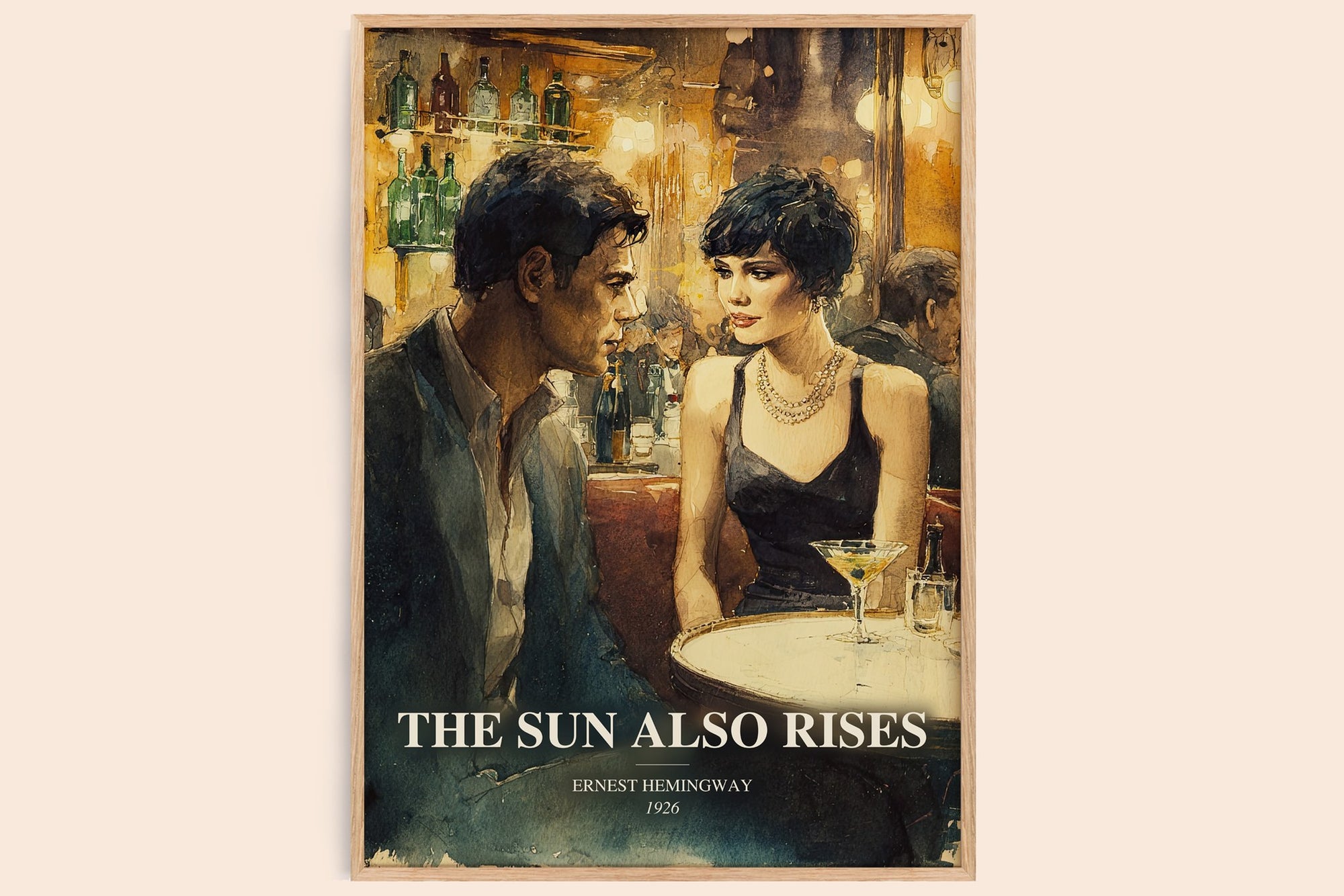 The Sun Also Rises watercolour book poster by Ernest Hemingway – framed literary art print