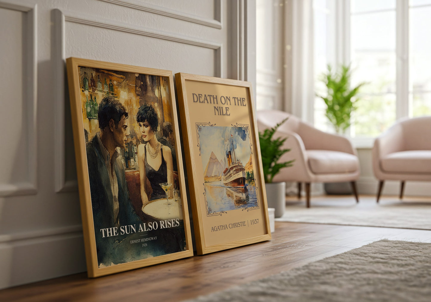 The Sun Also Rises watercolour print framed by window – literary home decor