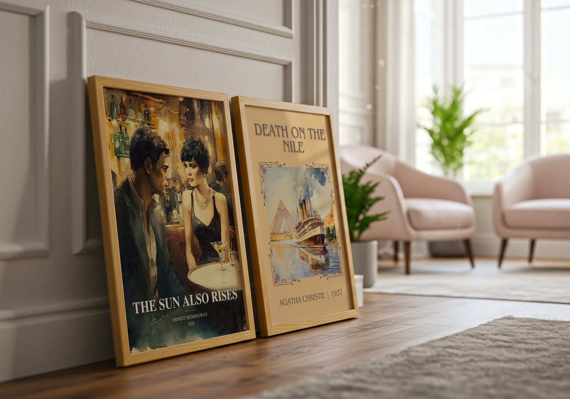 The Sun Also Rises watercolour print framed by window – literary home decor