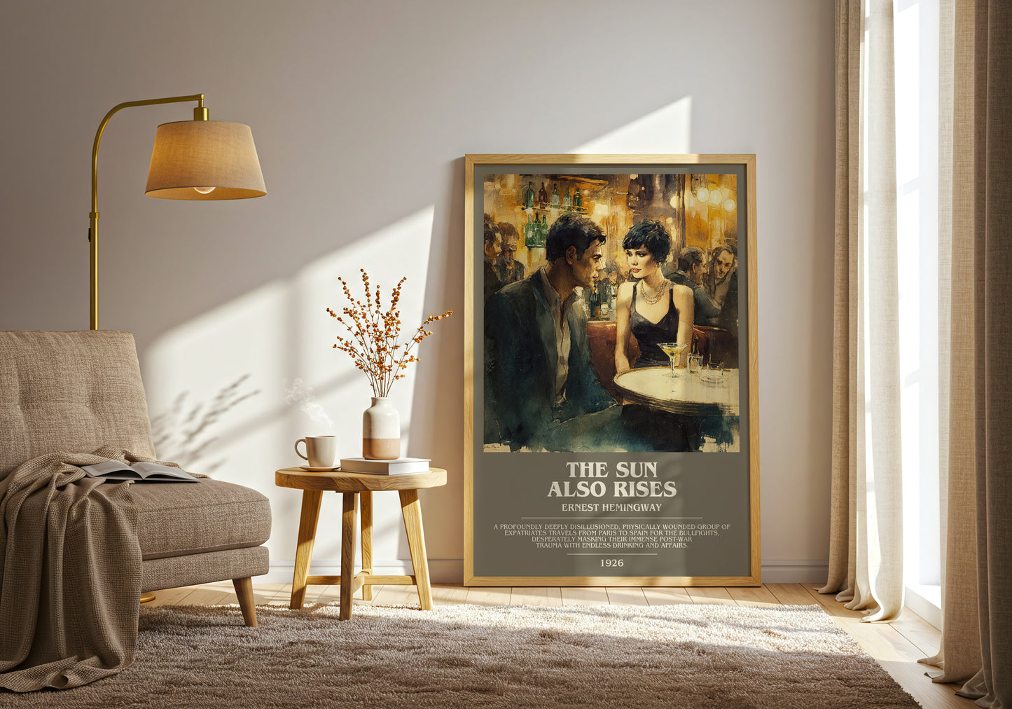 The Sun Also Rises bookish print on bookshelf – Ernest Hemingway fan gift