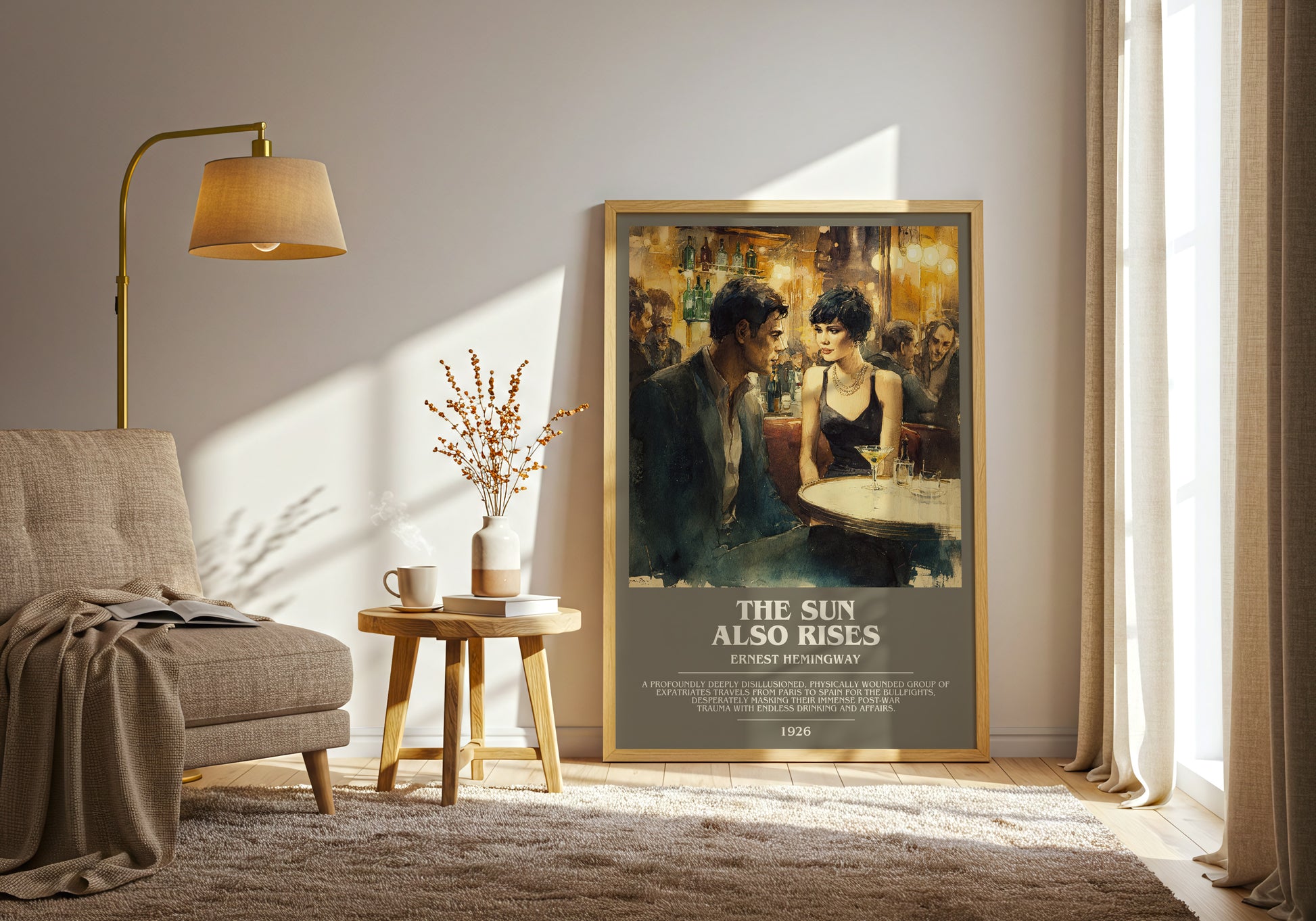 The Sun Also Rises bookish print on bookshelf – Ernest Hemingway fan gift