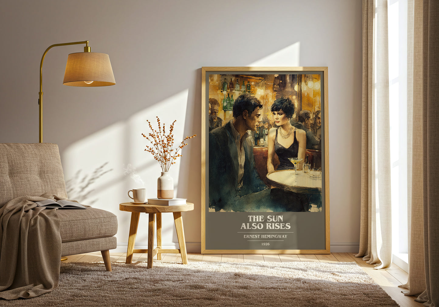 The Sun Also Rises book cover print on bookshelf – Ernest Hemingway fan gift