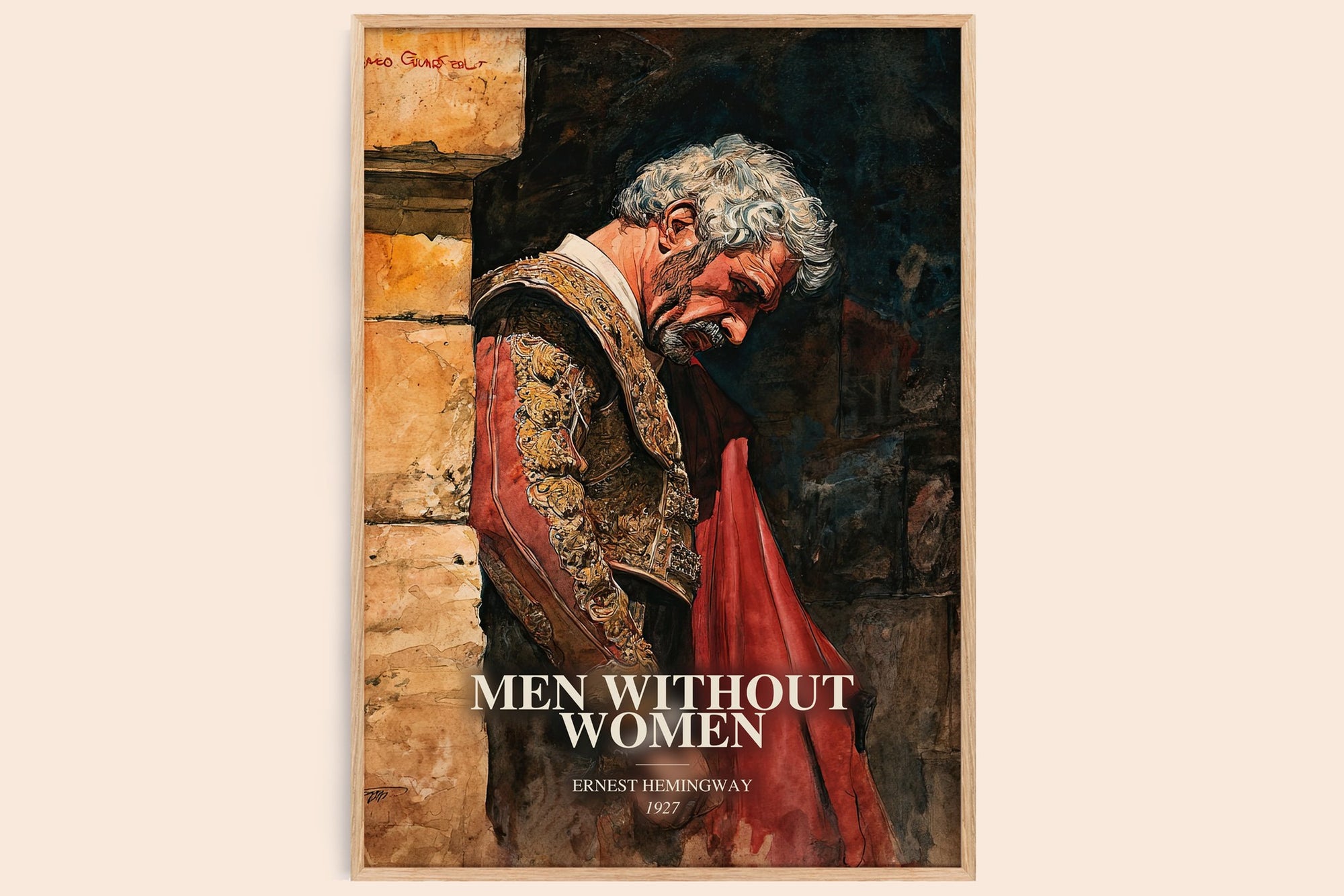 Men Without Women watercolour book poster by Ernest Hemingway – framed literary art print